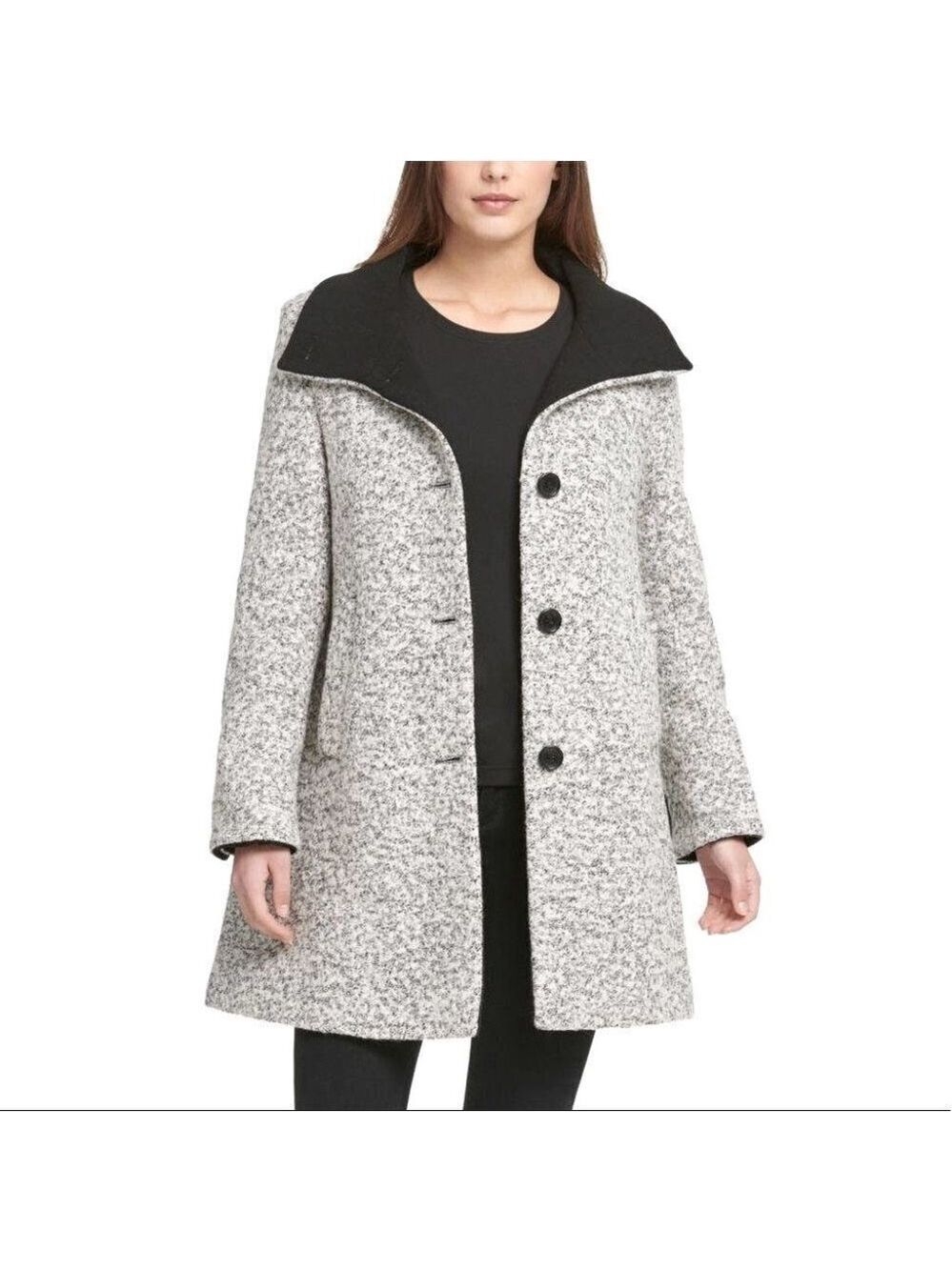 DKNY Black and White Tweed Coat